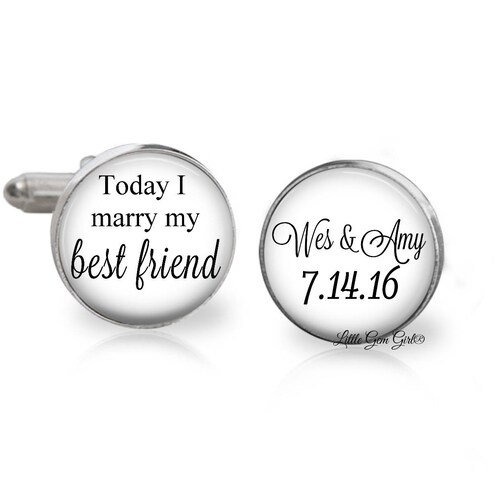 Boutons de manchette de marié - Aujourd'hui, j'épouse ma meilleure amie, nom et date personnalisés Boutons de manchette - Souvenir personnalisé - Argent sterling ou acier inoxydable