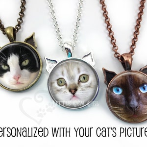 Personalized Cat Face Charm Necklace - Custom Jewelry with Your Cat's Face on a Pendant - Cat Memorial Custom Photo Picture Jewelry