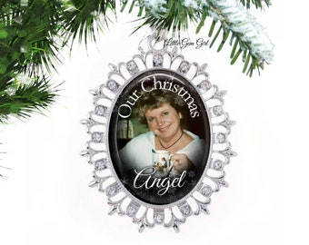 Our Christmas Angel Ornament - Rhinestone Memorial Christmas Tree Ornament - Heaven In Memory Custom Photo Merry Christmas Charm