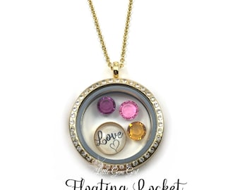 Love Floating Locket with Premium Crystal Birthstones Charms - Personalized Necklace for Mimi, Mom Mothers Day Necklace
