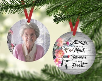 Forever in my Heart Memorial Custom Photo Christmas Ornament - Personalized Picture Ornament - In Memory From Heaven Keepsake