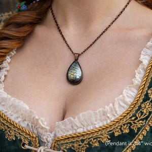 Dragon Egg Necklace - Fantasy Pendant with Mermaid Scale Effect - Magical Geek Jewelry, Mythical Creature Necklace image 2