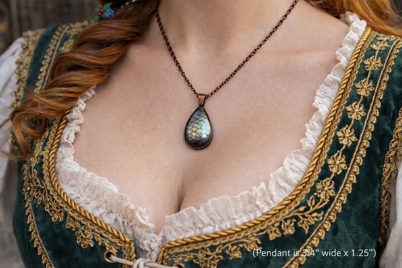 Dragon Egg Necklace - Fantasy Pendant with Mermaid Scale Effect - Magical Geek Jewelry, Mythical Creature Necklace image 2