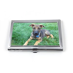 Porte-cartes de visite personnalisé en acier inoxydable avec photo d'animal de compagnie - Porte-cartes de visite personnalisé - Cadeau pour la fête des pères