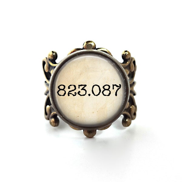 Sci Fi Fantasy Detective Horror Book Jewelry - Book Quote Antique Filigree Ring - 823.087 Geekery Book Nerd Dewey Decimal Library Book Ring