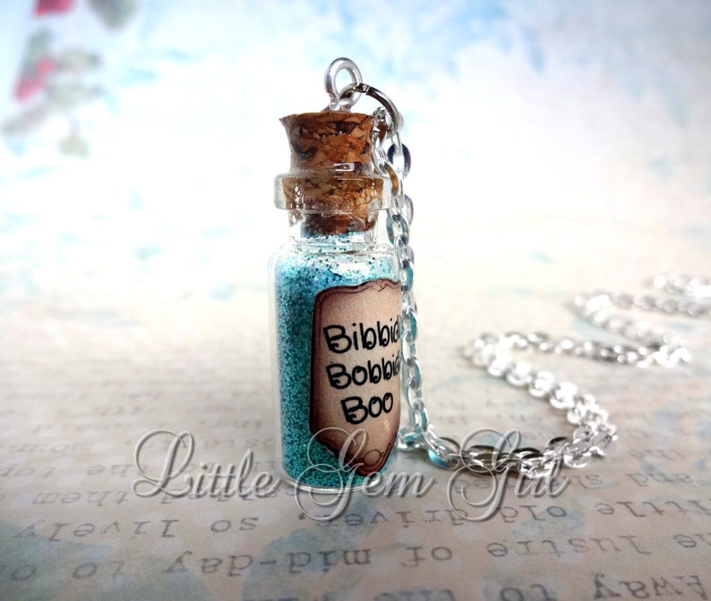 Bibbidi Bobbidi Boo Cinderella Magic Glass Bottle Cork Necklace Fairy Godmother Charm 17 Colors Available Glitter Potion Vial Bottle image 2