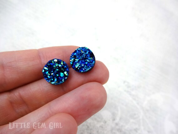 Large Faux Druzy Studs Hypoallergenic Earrings for Sensitive Ears Made with Plastic Posts Aqua