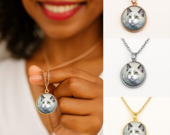 Petite Stainless Steel Custom Photo Necklace - 16/18mm Pendant - Personalized Picture Charm in Silver, Rose Gold or Gold Finish
