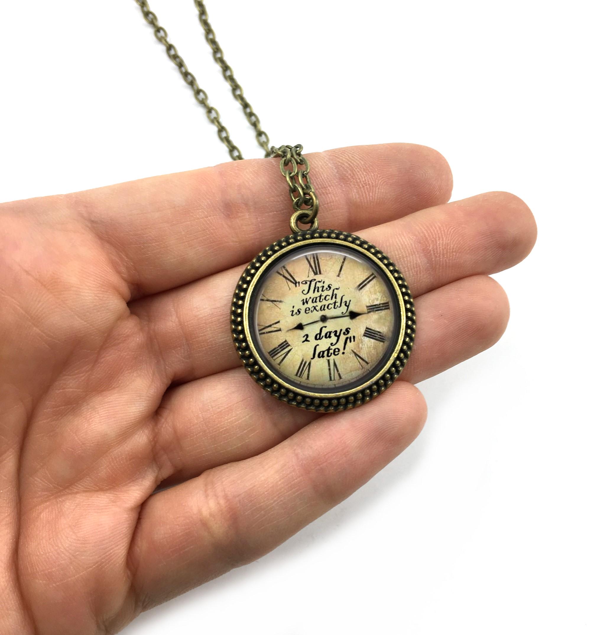 Alice Adventures in Wonderland Clock Necklace, 25mm Pendant