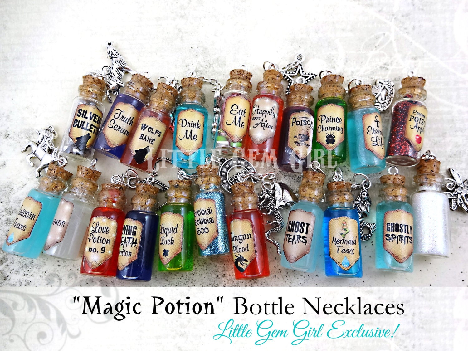 Love Potion Number 9 Mini Bottle Necklace - Red Copper Shimmer