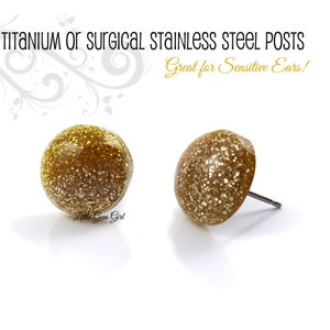 Gold Glitter Studs 12mm - Titanium or Stainless Steel for Sensitive Ears - Minimalist Gold Ombre Earrings - Tiny Gold Studs