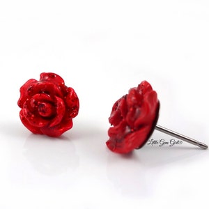 Beauty and the Beast Earrings Enchanted Red Rose Studs Titanium or Stainless Steel Studs Sensitive Ears Belle Tiny Rose Earrings image 3