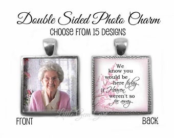 Custom Wedding Bouquet Photo Charm - Personalized Picture Memorial Wedding Charm with Heaven Poem In Memory Square Pendant 23 Designs