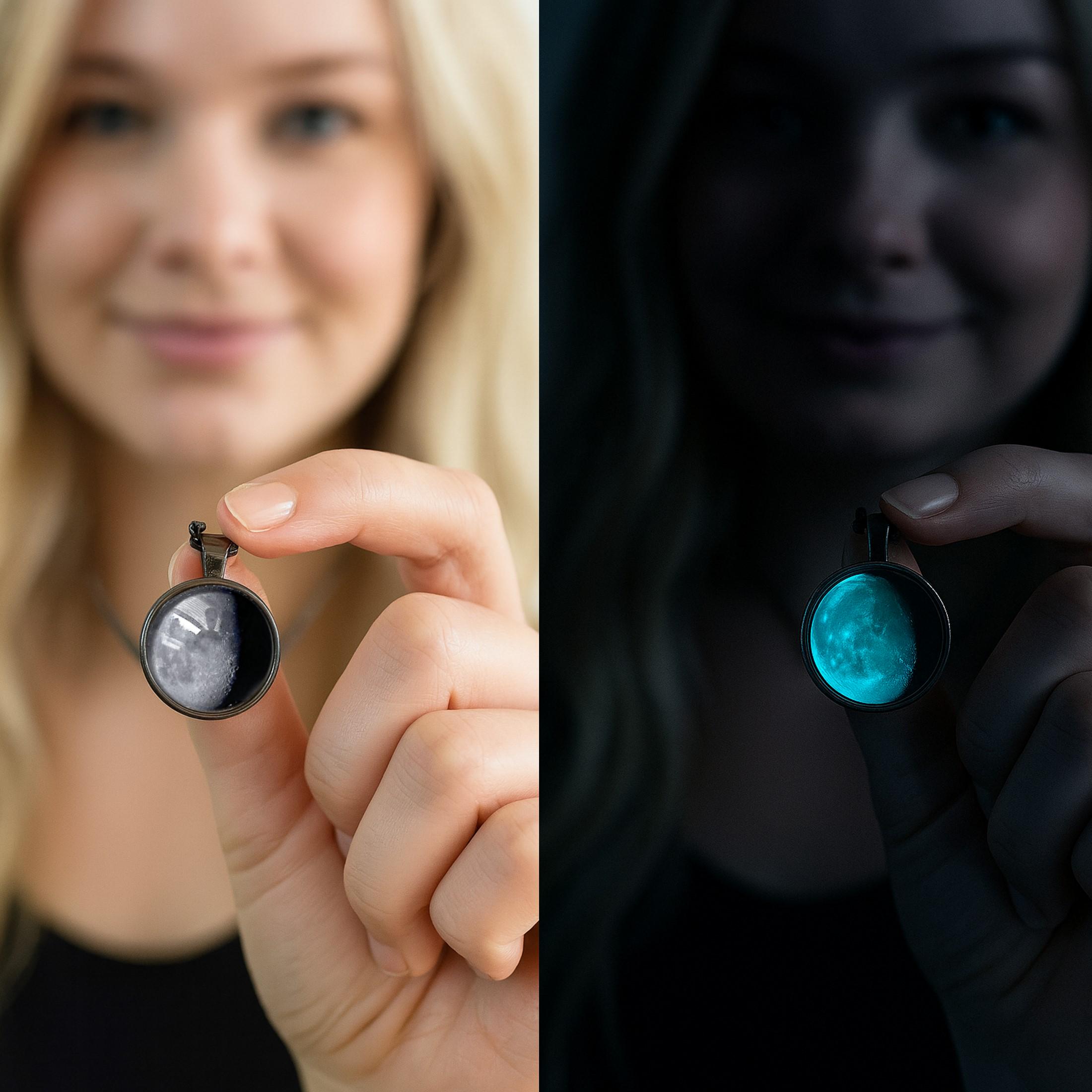 thumbnail image 2 of Yakam 19" Glow In The Dark Turtle Pendant Necklace – Choose Your Color, 1.5" Moon & Turtle Charm, Lobster Clasp 2 of 6
