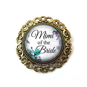 Mimi of the Bride Wedding Brooch - Wedding Boutonniere in Silver or Gold - Groom Pin - 23 Backgrounds & 4 Brooch Options
