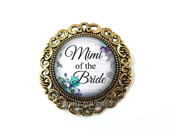 Mimi of the Bride Wedding Brooch - Wedding Boutonniere in Silver or Gold - Groom Pin - 23 Backgrounds & 4 Brooch Options