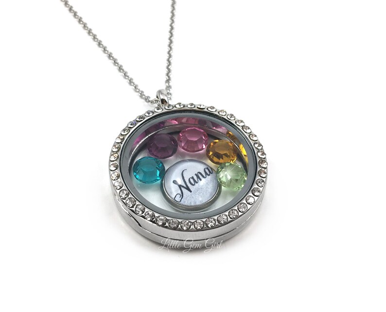 Nana Floating Locket Birthstones Charms Personalized Grandma Etsy