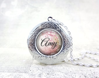 Custom Name Necklace Pendant - 17 Designs Available - Personalized Name Jewelry - Silver Locket - Round Photo Locket - Bridesmaid Necklace