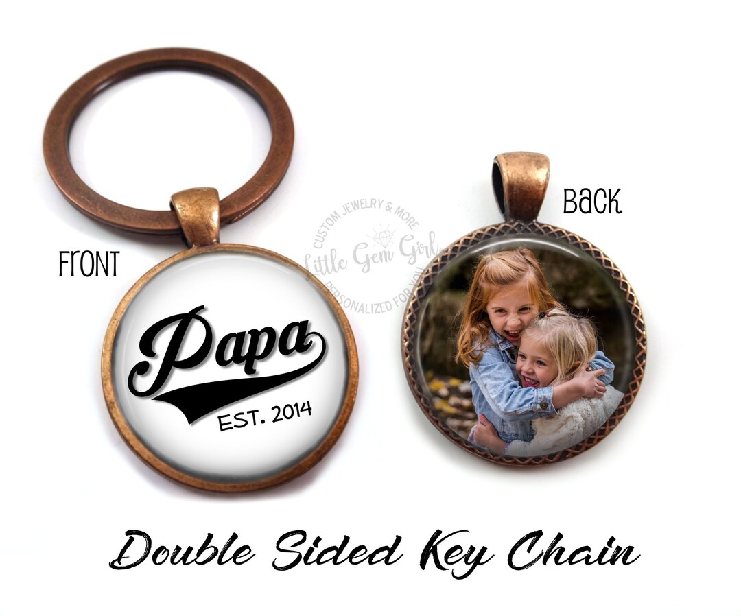 Customized Photo and Text Papa Key Chain - 2 Sided Photo Keychain Charm ...