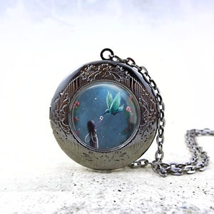 Fairy Locket - Bird Locket - Bird Fairy Necklace - Hummingbird Jewelry - Faerie Pendant - Hummingbird Locket