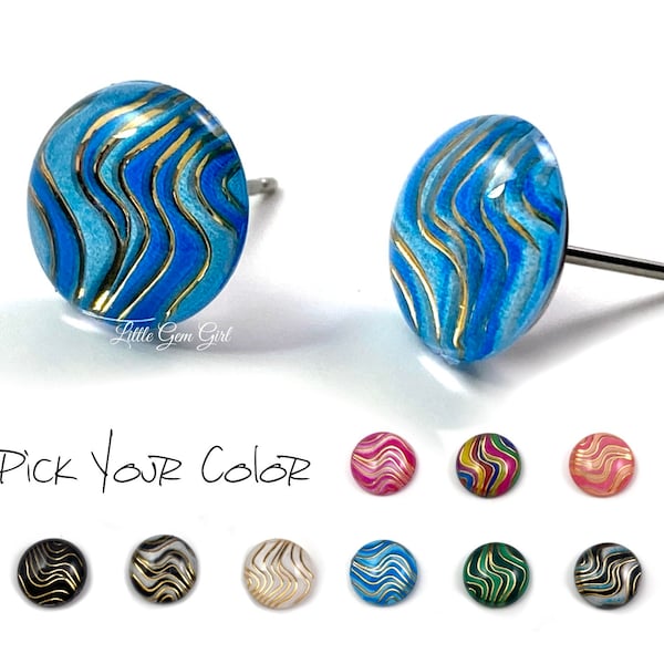 Colorful Wave Stud Earrings in Titanium or Stainless Steel - 9 Colors Available - Nickel Free Posts for Sensitive Ears