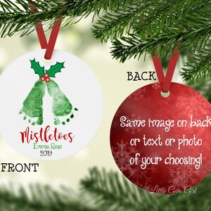 Mistletoes Custom Christmas Ornament - Personalized Ornament with your Baby&#39;s Footprints - Baby&#39;s 1st Christmas Keepsake