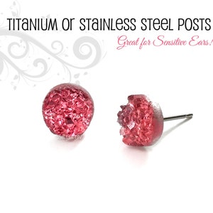 May include: A pair of pink crystal stud earrings with titanium or stainless steel posts. Great for sensitive ears.