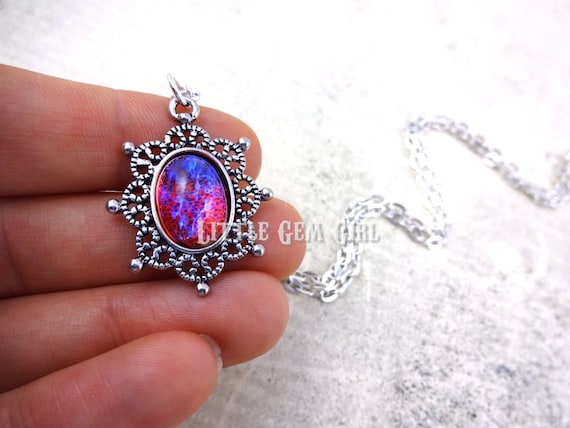 Dragons Breath Czech Glass Mexican Opal Silver Snowflake Charm
