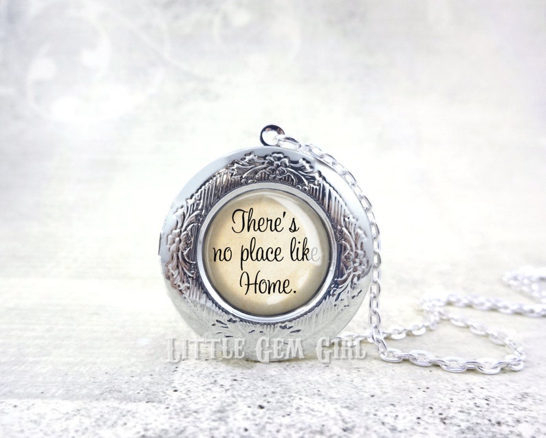 The Wonderful Wizard of Oz Photo Locket There's No Place Like Home Necklace in Silver, Rose Gold, Gunmetal Graduation Going Away Gift image 1