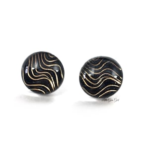 Black and Gold Wave Stud Earrings  in Titanium or Stainless Steel Nickel Free Posts for Sensitive Ears