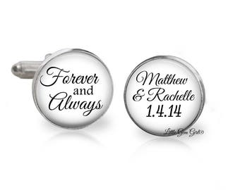 Forever and Always Groom Cuff Links Custom Name Wedding Date - Personalized Initial Wedding  Cufflinks for the Groom - Sterling or Stainless