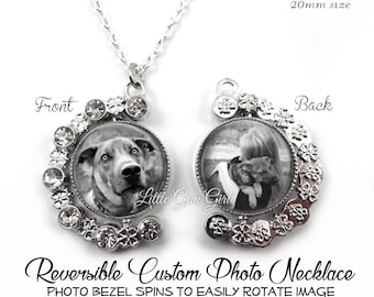 Custom Pet Photo Memorial Necklace - 2 Sided Spinner Picture Charm - Loss of Dog, Cat Photo Necklace Sympathy Gift
