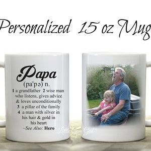 Papa Coffee Mug Custom Photo and Dictionary Definition Quote 15 ounce Personalized Picture Coffee Cup Fathers Day Grandpa Gift image 1