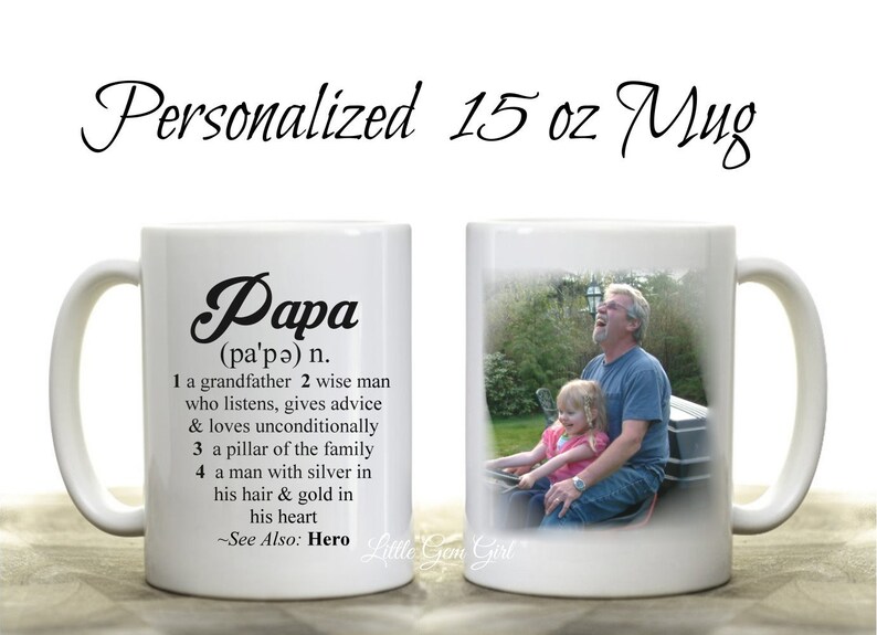 Papa Coffee Mug Custom Photo and Dictionary Definition Quote 15 ounce Personalized Picture Coffee Cup Fathers Day Grandpa Gift image 1