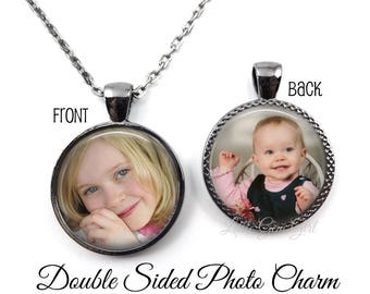 Double Sided Photo Necklace or Keychain - Custom Photo and/or Handwriting Charm - Personalized Photo Necklace - Memorial In Memory Jewelry