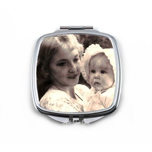 Compact Mirror with Custom Photo - Personalized Picture Gifts for Mother's Day - Pocket Cosmetic Purse Travel Mirror