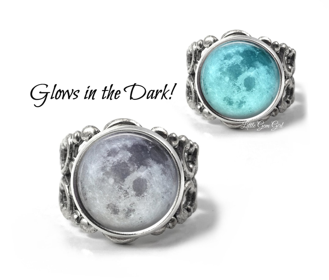 Glow in the Dark Full Moon Ring - Vintage Bronze or Silver