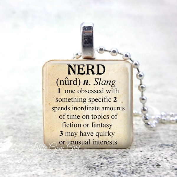 Funny Nerd Dictionary Definition Necklace - Fantasy Sci Fi Geekery Jewelry - Science Fiction Quote Wood Pendant