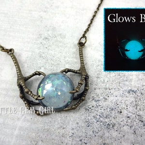Dragon Claw Necklace with Glowing Orb - Victorian Gothic Dragon Claw in Silver or Bronze - Glow in the Dark Dragon Magic Orb Charm 18 inch