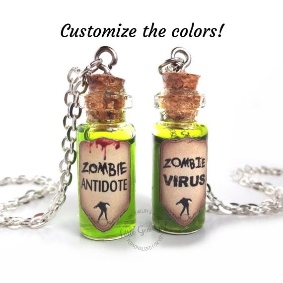 Zombie Friendship Necklace Set - Mini Glass Cork Bottles