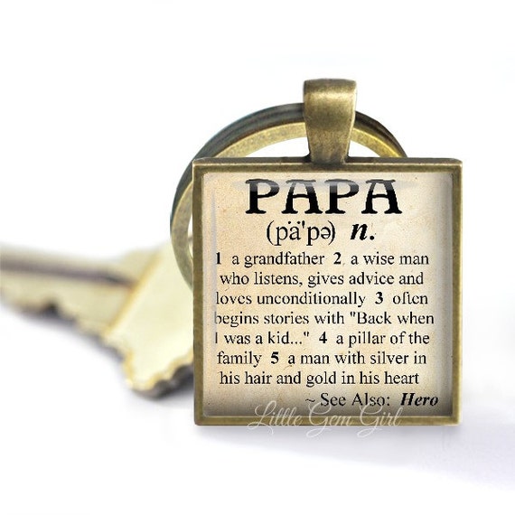 Papa Key Chain Papa Dictionary Definition Keychain Fathers Etsy