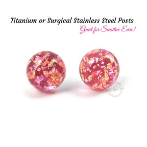 12mm Rose Pink Gold Foil Stud Earrings with Titanium or Stainless Steel Posts - Nickel Free Earrings