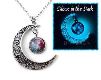 Glowing Moon and Real Lilacs Necklace 