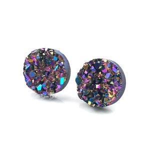 Large Faux Druzy Studs Hypoallergenic Earrings for Sensitive Ears Made with Plastic Posts Aqua