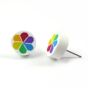 12mm Rainbow Pinwheel Candy Stud Earrings Titanium or Stainless Steel for Sensitive Ears