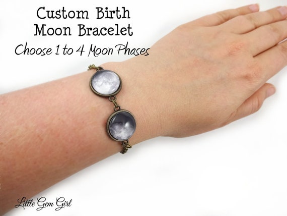 Custom Moon Date Bracelet 1 to 4 Moons Personalized Birth Moon Bracelet in Silver or Bronze Birthday Moon Lunar Phase Jewelry Etsy