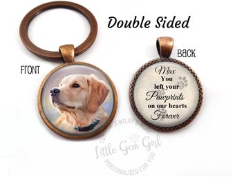 Pet Remembrance Key Chain - Custom Photo Double Sided Charm - You Left Your Pawprints on our Hearts Forever Memorial Jewelry