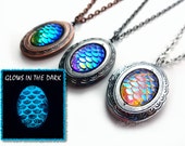 Glowing Dragon Egg Locket - Glow in the Dark Dragon Egg Necklace - Dragon Scale Necklace Charm - Glowing Mermaid Scale Necklace