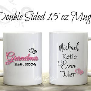 Personalized Grandma Coffee Mug with Grandkids Names - Custom 15 oz Mug