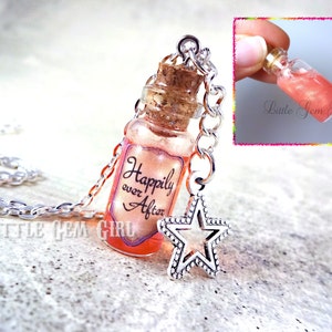 Happily Ever After Necklace - Glass Bottle Cork Necklace - Magic Potion Vial Charm - Liquid Pink Copper Shimmer - Once Upon a Time Jewelry